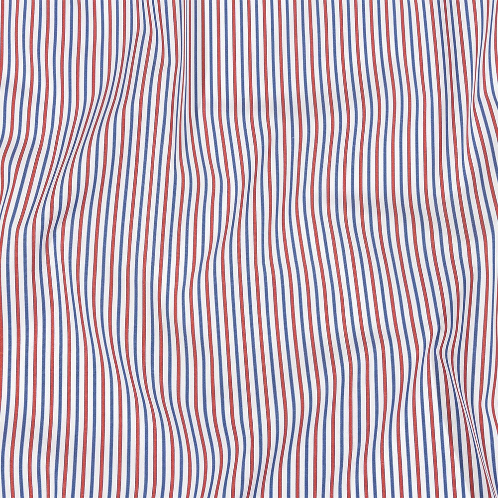1 Yard Holly Berry Blue White Striped Italian Cotton Poplin Fabric