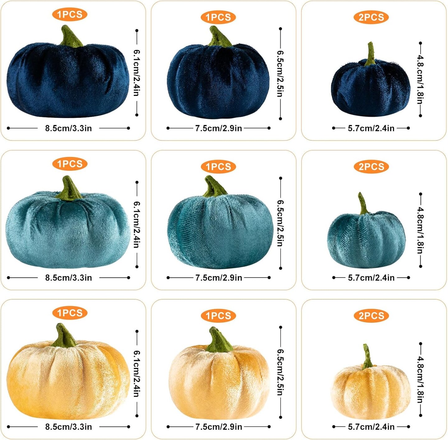 12 Pcs Pumpkin Fall Decorations (Velvet-Blue)