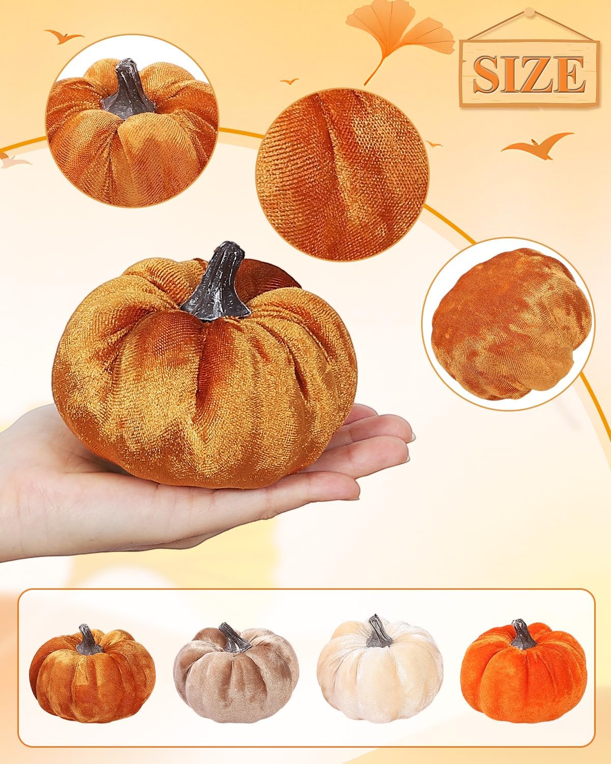 4PCS Artificial Velvet Fall Pumpkins (Small)