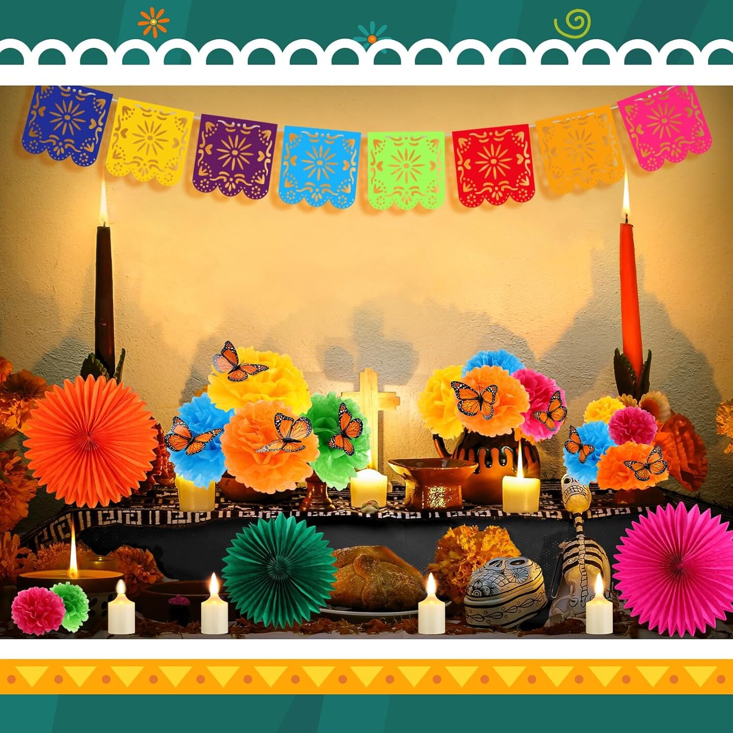 82 Pcs Day of the Dead Altar Decoration Kit (Multicolor)