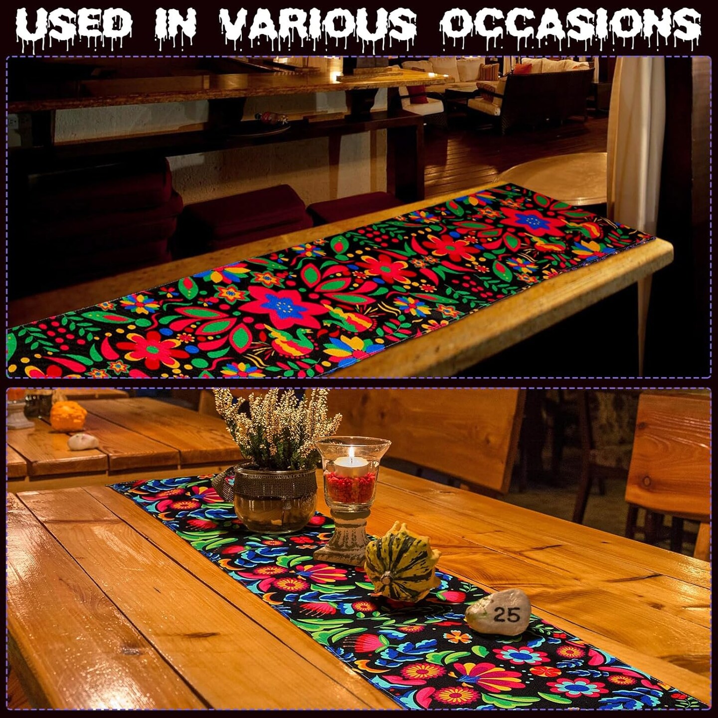 2 Pieces Day of The Dead Table Runner