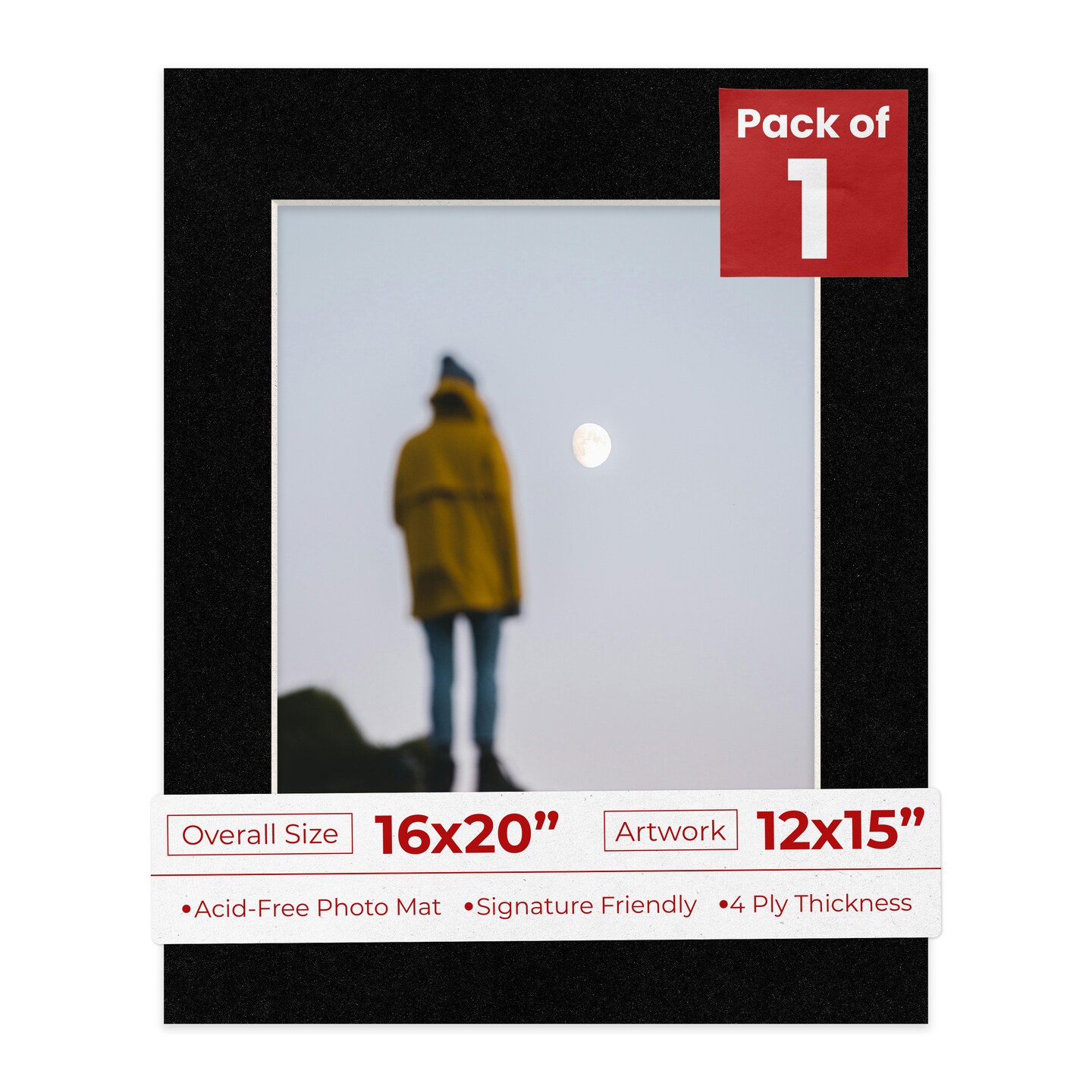 Black with Black Core Mat Board for 16x20 Frames - Fits 12x15 Photos