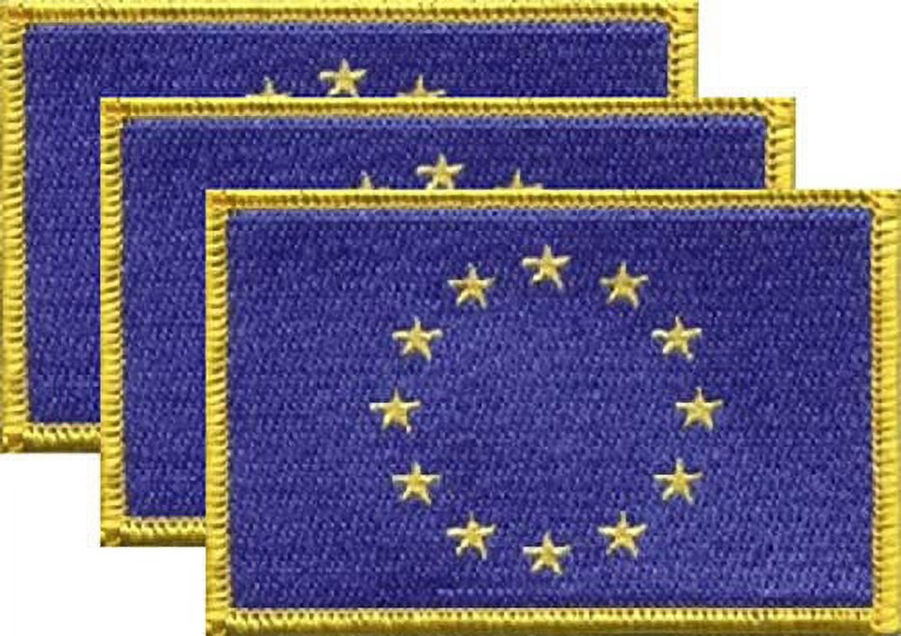European Union Flag Patch Set - Pack of 3 Embroidered Iron On or Sew On Emblems. 3.5" x 2.25"