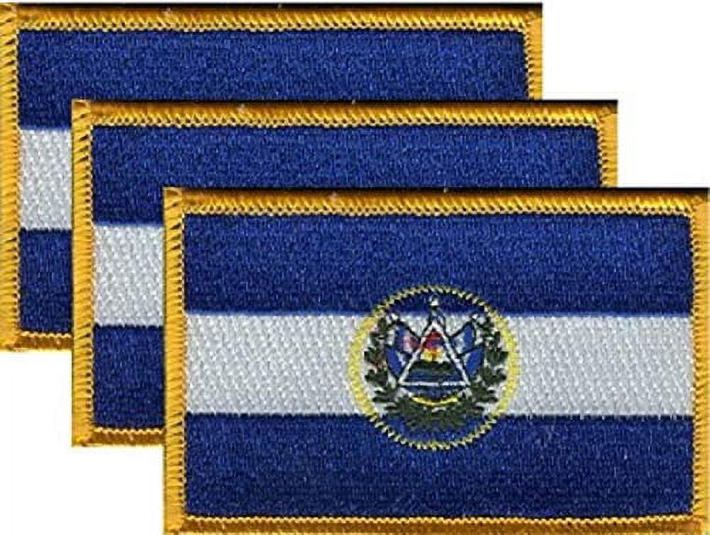 El Salvador Flag Patch Set - Pack of 3 Embroidered Iron On or Sew On Emblems. 3.5" x 2.25"