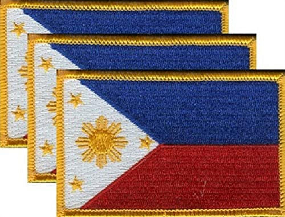 Philippines Flag Patch Set - Pack of 3 Embroidered Iron On or Sew On Emblems. 3.5" x 2.25"