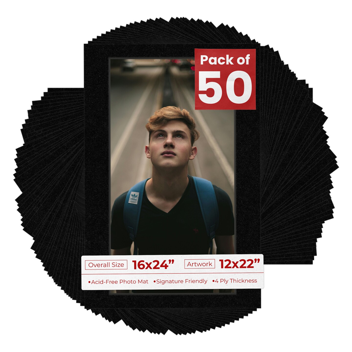 Black with Black Core Mat Board for 16x24 Frames - Fits 12x22 Photos