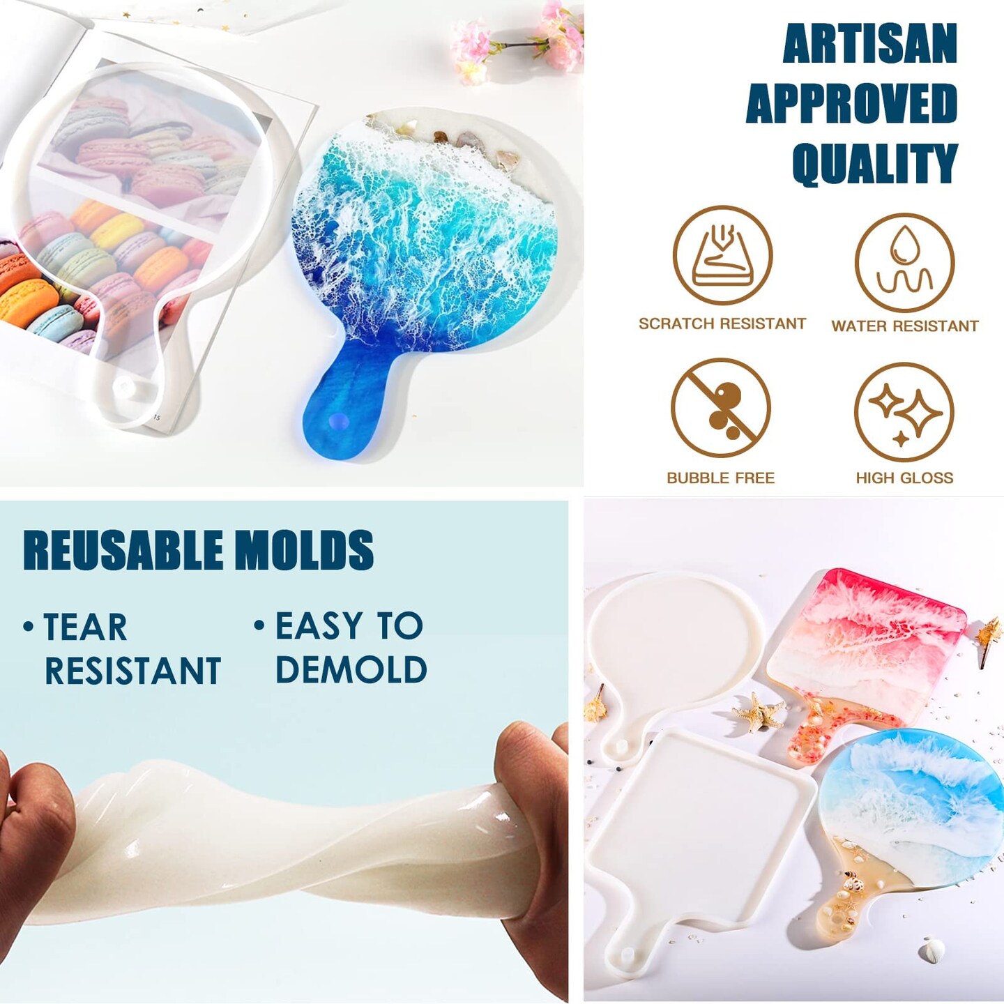 Epoxy Resin Kit for Beginners, Resin Kit with Coaster Molds, Silicone Molds Kit, Pigments, Crystal Clear Art Resin, Casting & Coating for DIY Coasters 16 FL.OZ