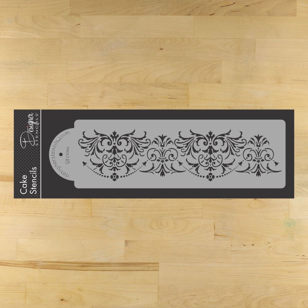 Elegant Damask Cake Side Stencil | C1046 by Designer Stencils |