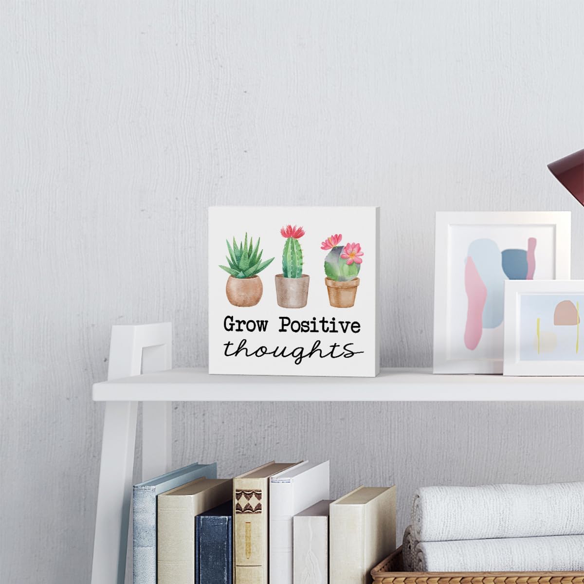 Spring Cactus &#x26; Succulent Decor - Spring Decorations for Home &#x26; Office Decor Grow Positive Thouguht Sign 5x5 Inch