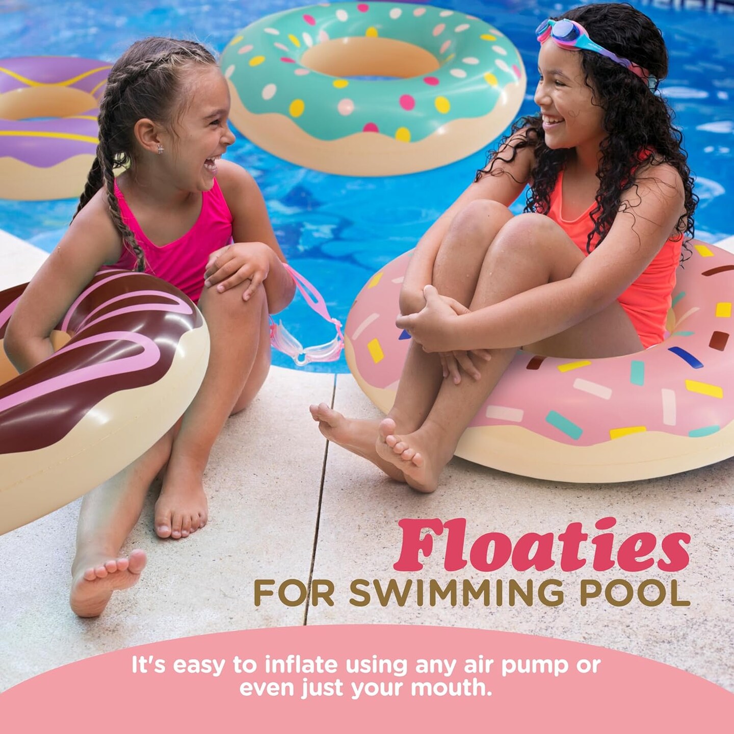 4E&#x2019;s Novelty 4 Pack Inflatable Donut Floaties - 30&#x2019;&#x2019; Swim Ring Pool Floats for Kids &#x26; Adults Beach &#x26; Pool Toys