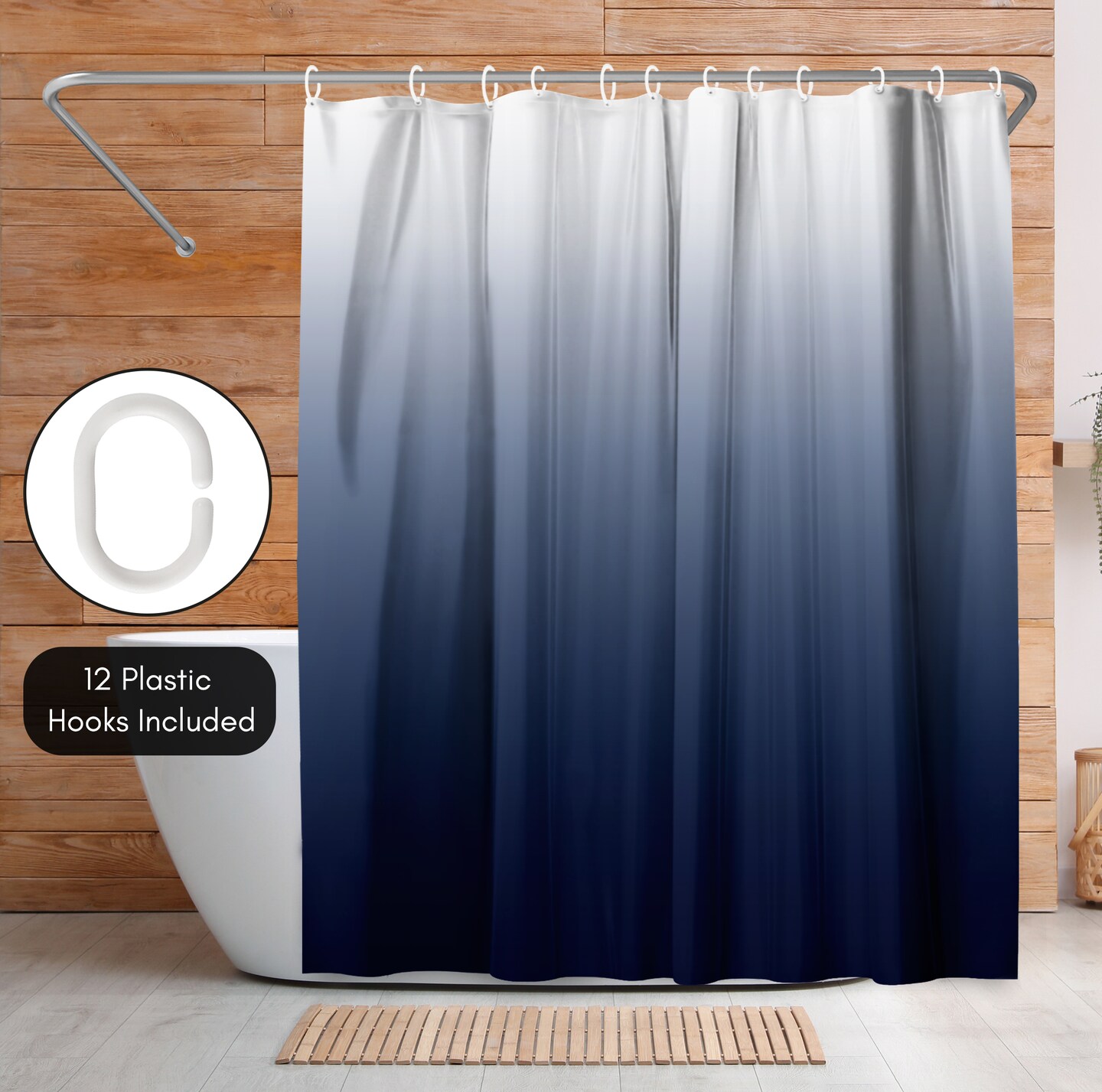 Americanflat 71x74 Ombre Blue Shower Curtain - Water Resistant - Polyester Fabric