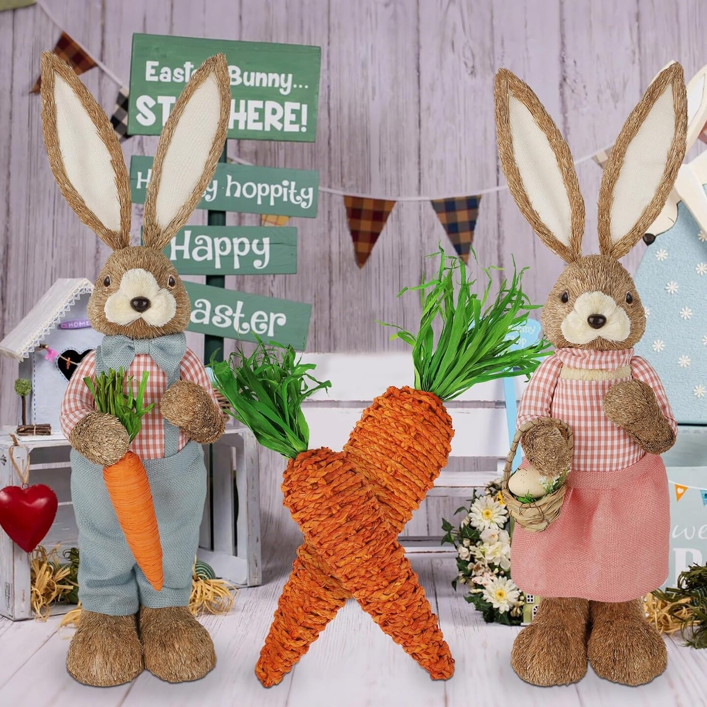 Large Carrots Easter Decorations &#x2013; Set of 2 (22&#x22; &#x26; 18&#x22;) Fake Carrot Spring Decor for Home, Farmhouse, Indoor &#x26; Outdoor, Front Porch &#x26; Yard Props