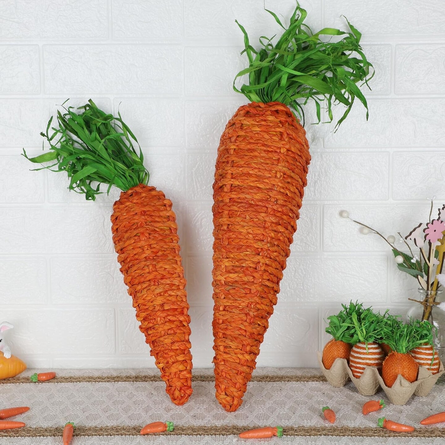 Large Carrots Easter Decorations &#x2013; Set of 2 (22&#x22; &#x26; 18&#x22;) Fake Carrot Spring Decor for Home, Farmhouse, Indoor &#x26; Outdoor, Front Porch &#x26; Yard Props