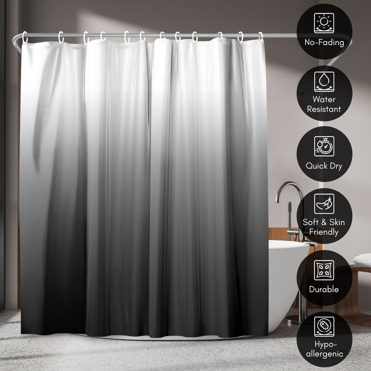 Americanflat 71x74 Ombre Grey Shower Curtain - Water Resistant - Polyester Fabric