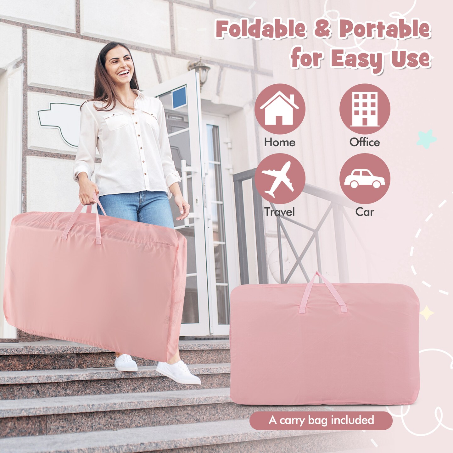 Costway Baby Bassinet Bedside Sleeper with 6-Level Adjustable Height Beige/Pink/Gray