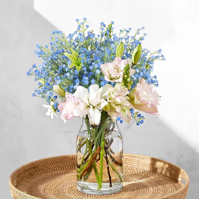 Babys Breath Artificial Flowers Bulk, 10Pcs Blue Fake Gypsophila Bouquet Flowers Real Touch Faux Babies Breath Arrangement for Wedding Floral Party Home Centerpieces Vase Decoration, Blue