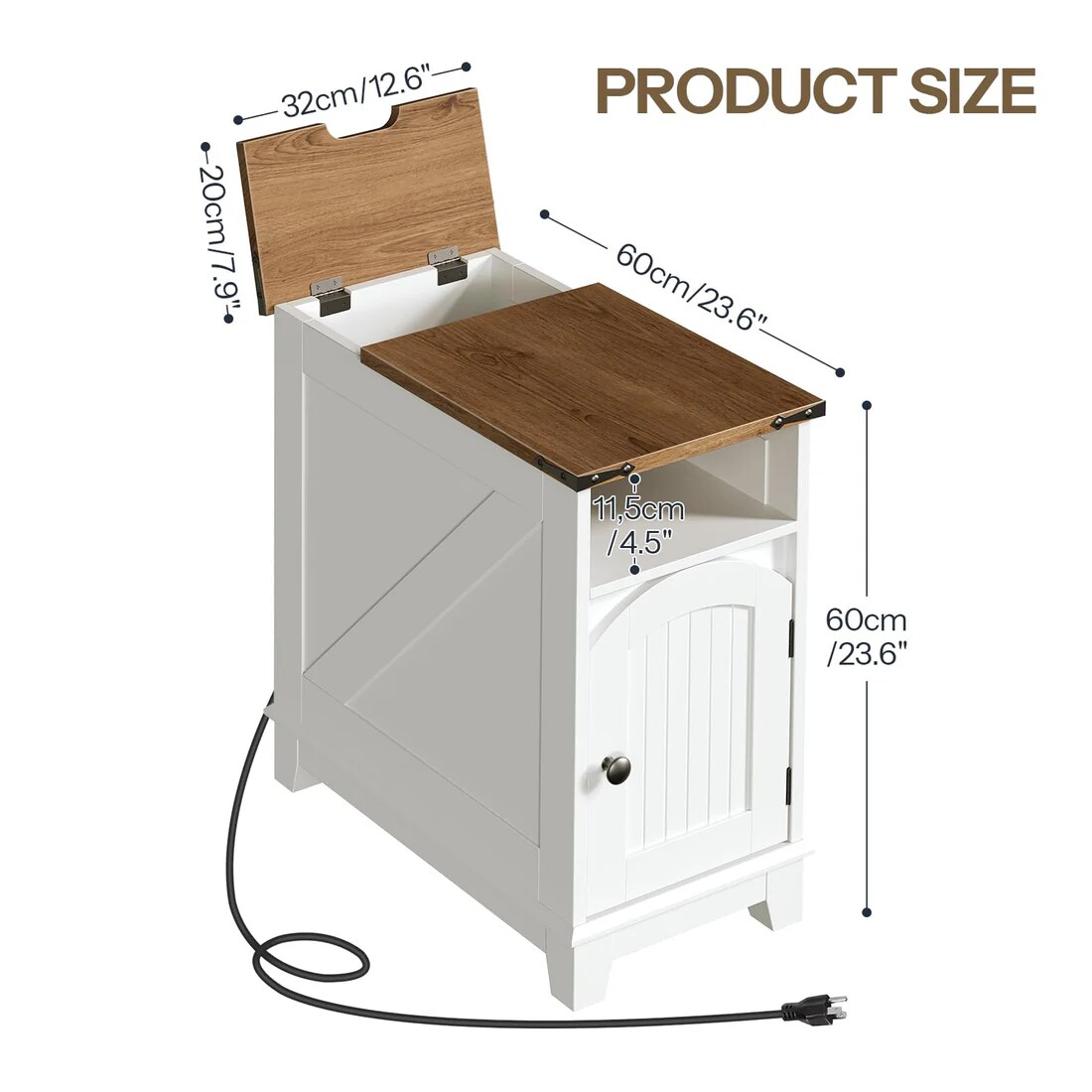 Nightstand with Charging Station Cabinet Storage Side Table White