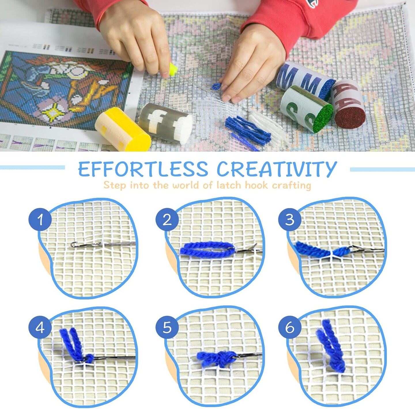 Latch Hook Rug Kit – 3D Pattern Printed Canvas Crochet Needlework DIY Craft for Adults & Beginners, 20.4" x 15" (52x38cm) – Handmade Home Decor Rug