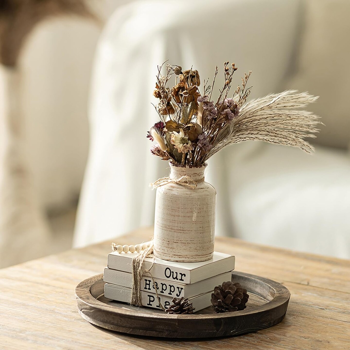 Round Wood Candle Plate Holder Tray Rustic Farmhouse Distressed Decorative Candle Base