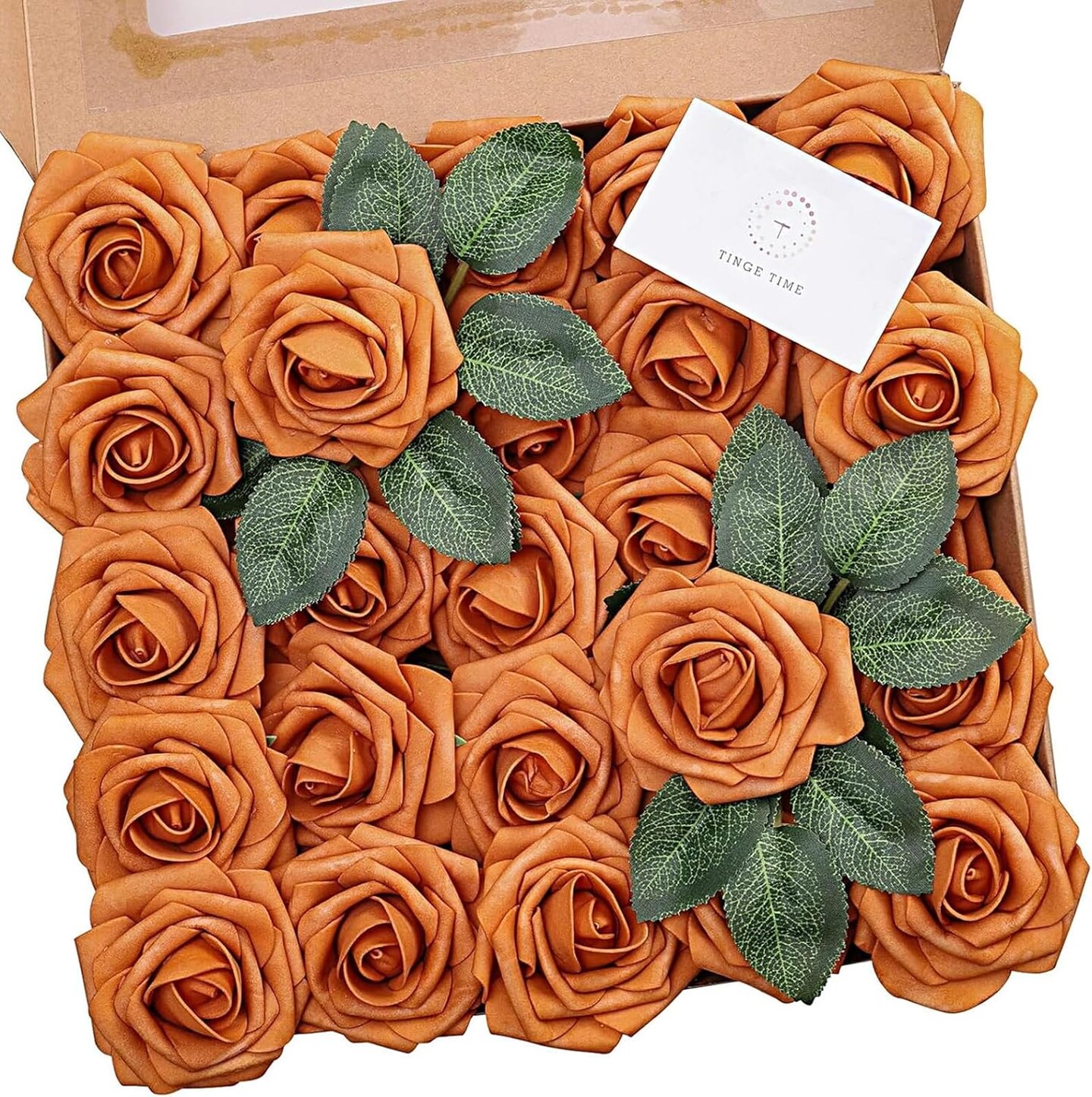 25pcs Burnt Orange Artificial Roses – Faux Foam Flowers for Wedding Bouquets, Bridal Showers, Parties, Home Decor & DIY Floral Arrangements