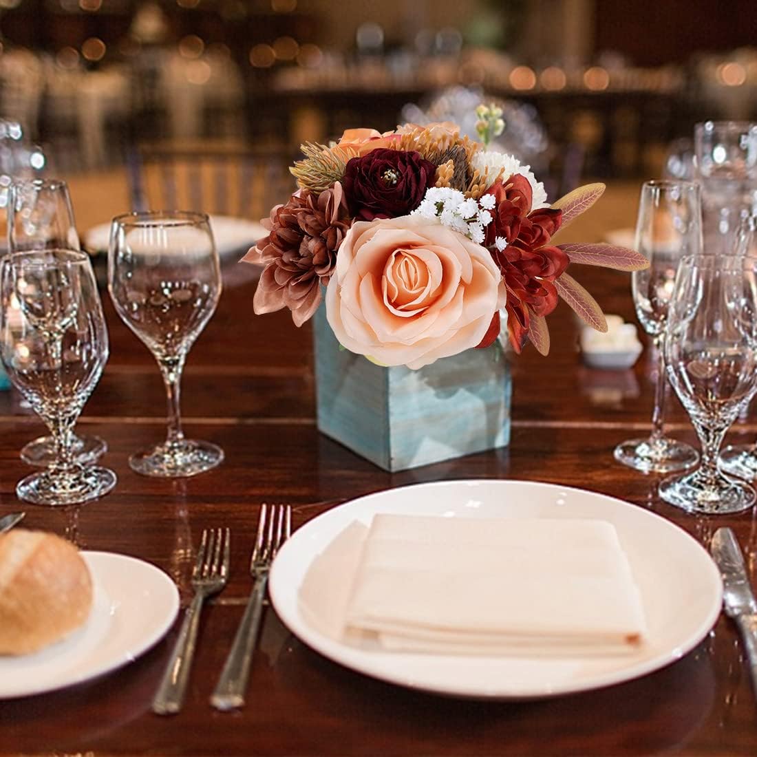 Wedding Bouquets for Bridesmaids Bride Burnt Orange Artificial Dahlia Handmade Silk Rose Bouquet Holding Flowers for DIY Arrangement