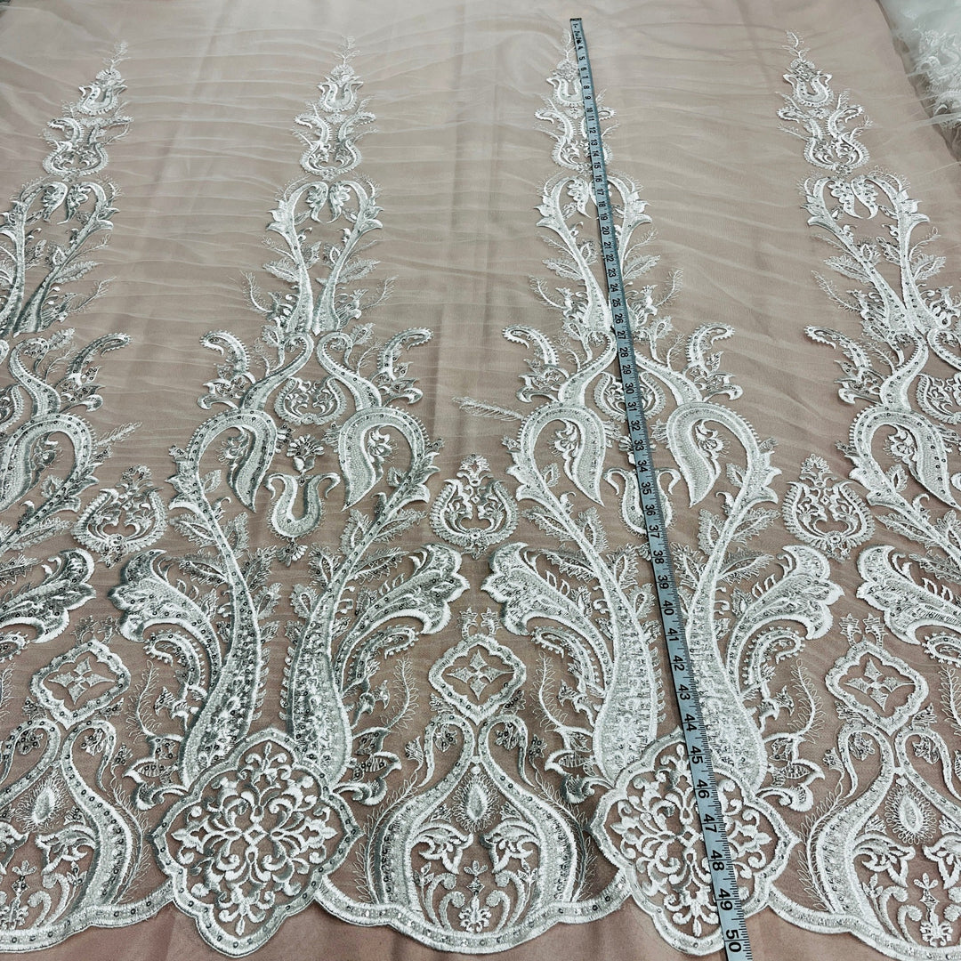 1 Yard Gold Beaded Lace Fabric Embroidered on Polyester Mesh, 50" Wide Decorative Fabrication