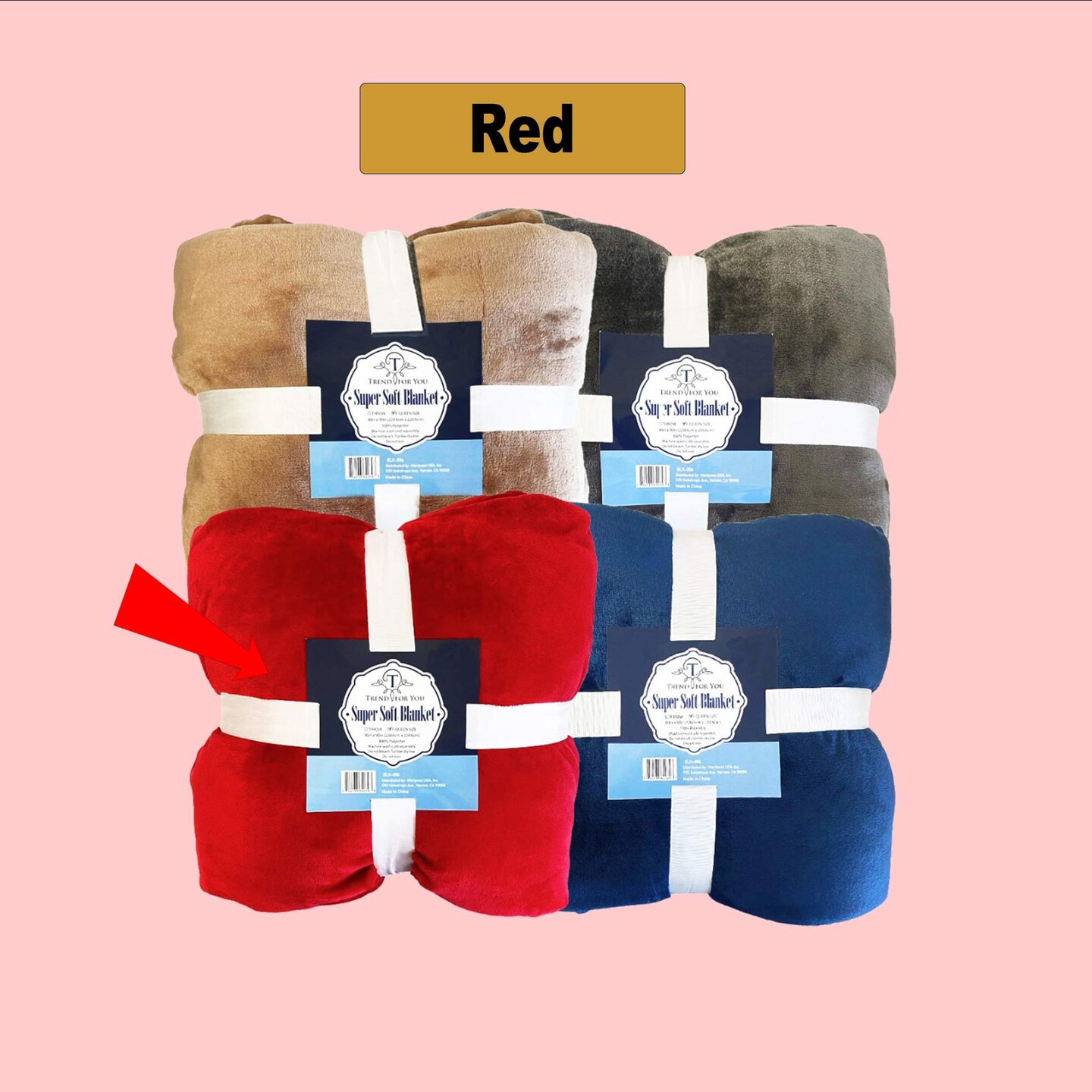 90x90" Solid Color Flannel Blanket Red, Coffee, Charcoal & Navy, 310g Single Layer