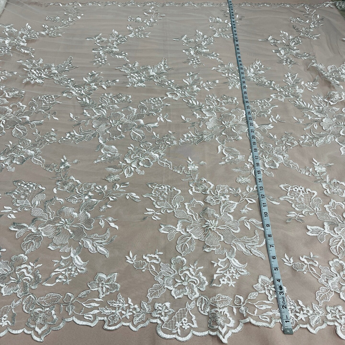1 Yard Premium Corded Bridal Lace Fabric Embroidered on Polyester Net Mesh 53" Width