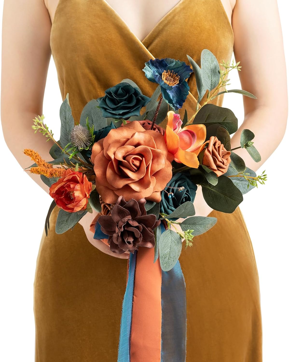 Artificial Flowers - Bridesmaid Bouquet (Orange &#x26; Dark Teal)