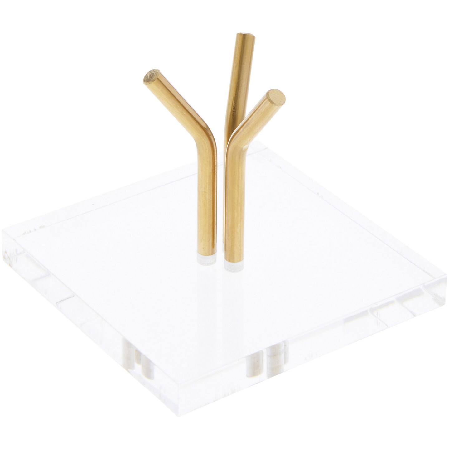 Plymor Clear Acrylic Base with 3 Angled Brass Pegs to Hold Egg, Marble, Ball or Sphere, 3" H x 3" W x 2" D