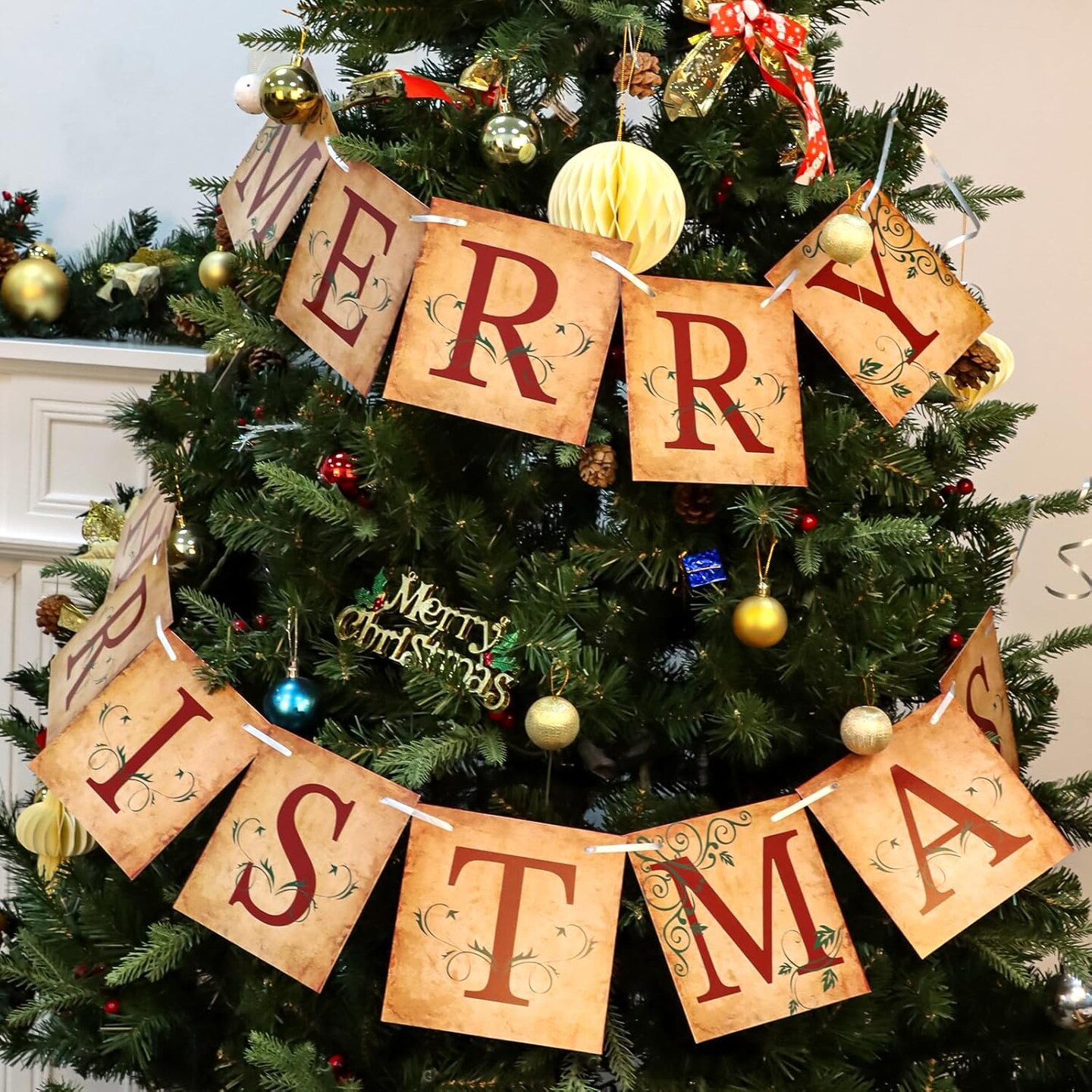 Merry Christmas Banner Vintage Christmas(red)