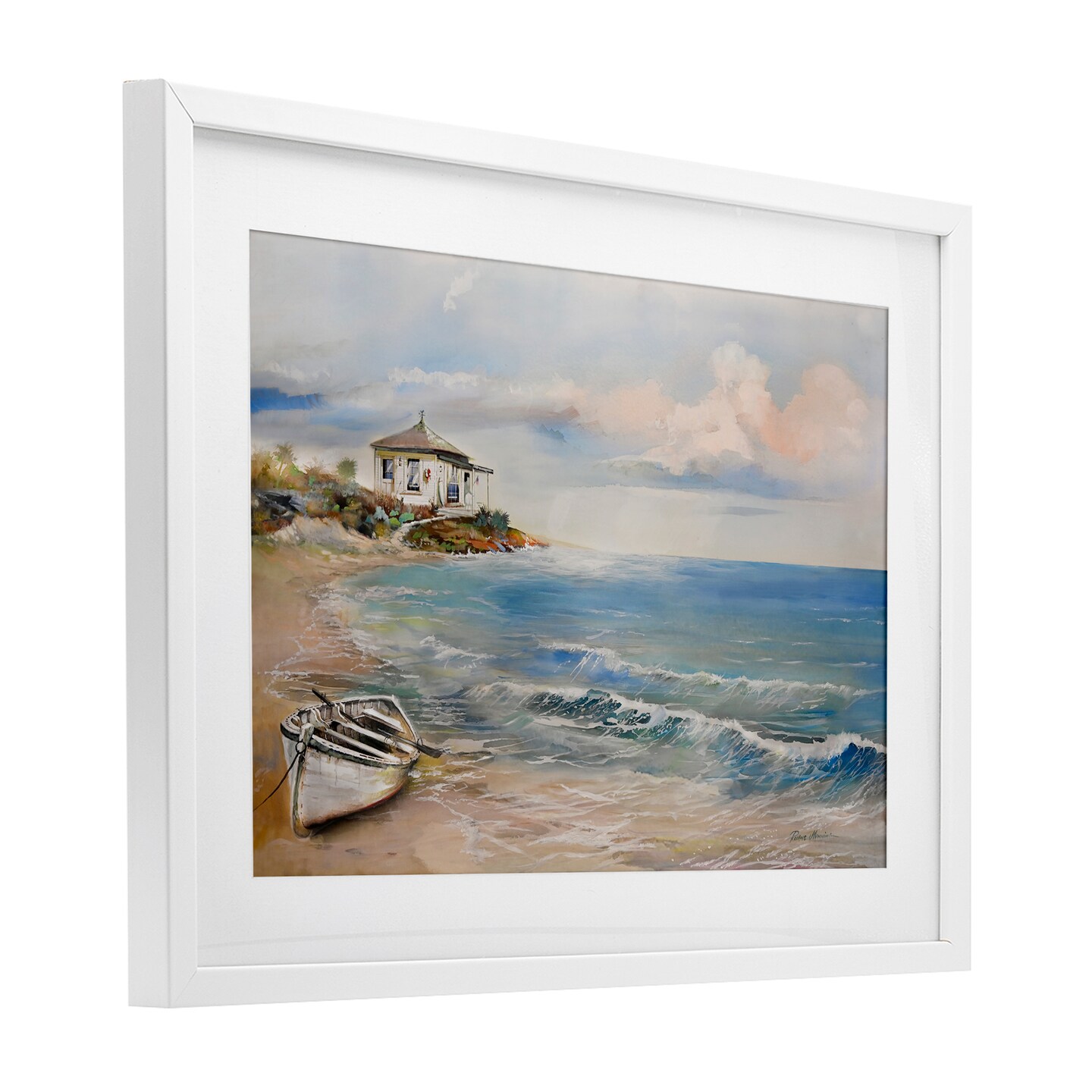 Stupell Industries Shoreline Rowboat Scene Black Framed Print Under Glass, design by Ruane Manning