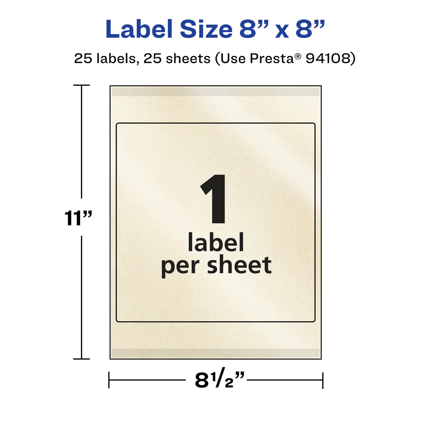 Avery Pearlized Ivory Square Labels with Sure Feed Technology, 8" x 8"