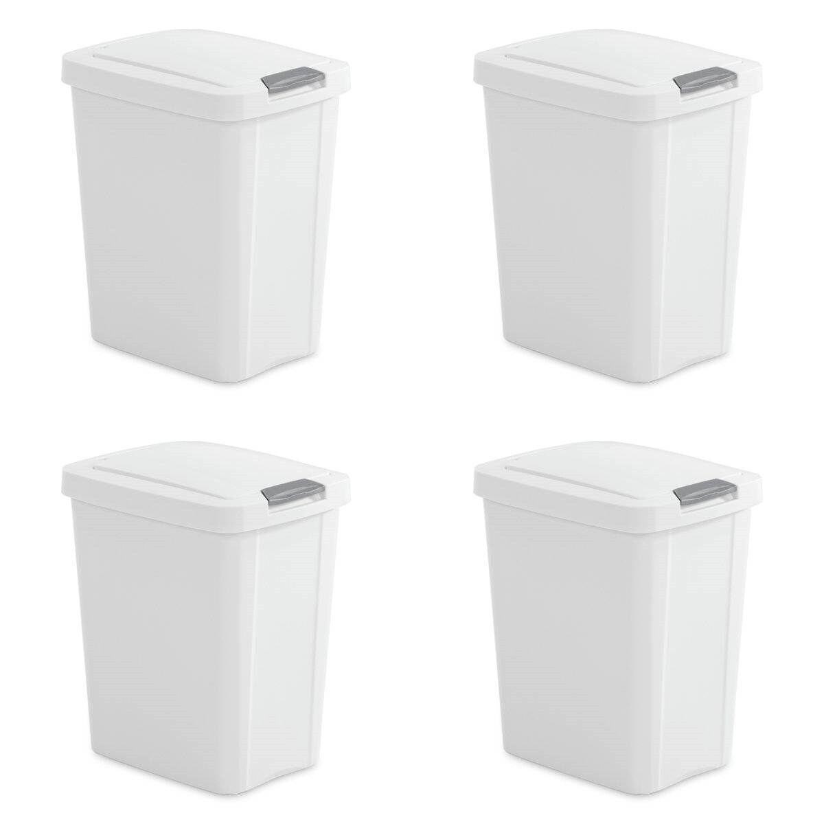 Set of 4 - White 8 Gallon Latch Top Kitchen Wastebasket Trash Can