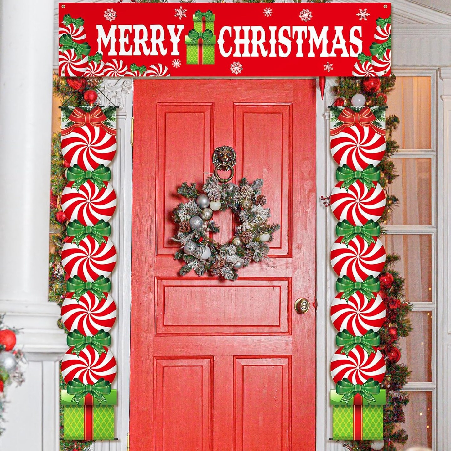 3 Pcs Christmas Decoration Outdoor Porch Sign for Front Yard Hanging Banner,12 x 71 Inch(red green)