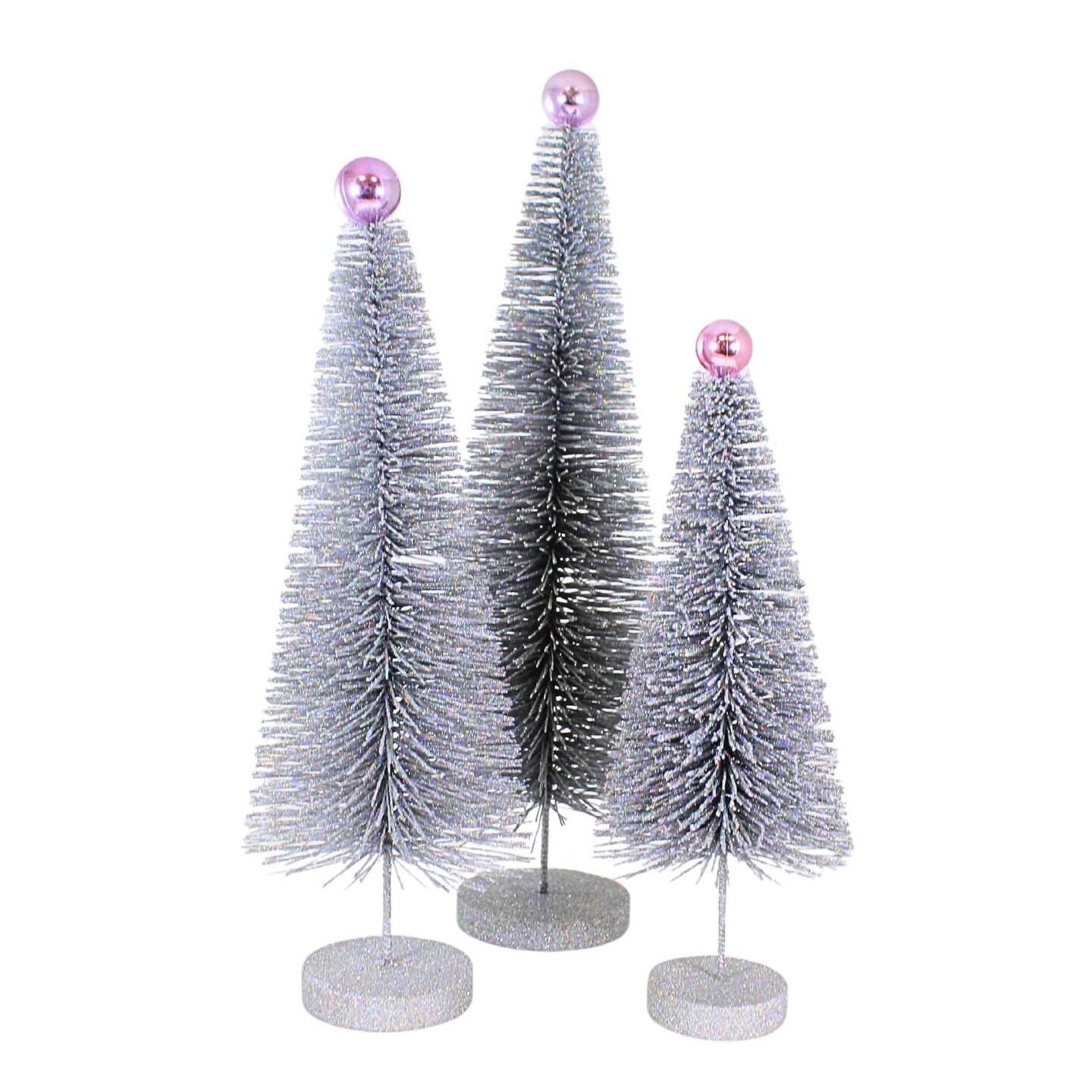 Cody Foster 18.0 Inch Silver Glitter Trees 3 Pc Set Christmas Decorative Tree Set , Christmas Decor Christmas Village Decorate