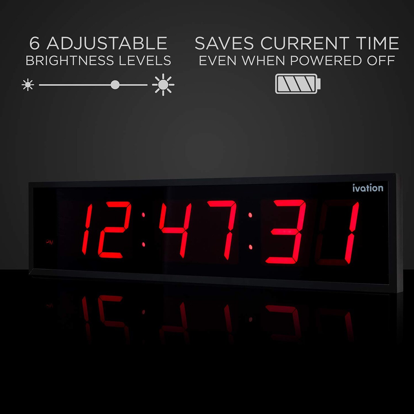 Ivation 60'' Large Digital Wall Clock, LED Digital Clock with Remote Control - Stopwatches