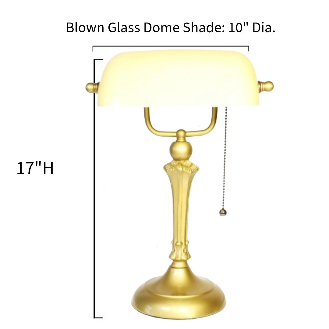 Rainbow Art Glass Blown Glass Banker Lamp, Yellow with Bright Gold Finish Base, Nicely Weighted, 17" Tall