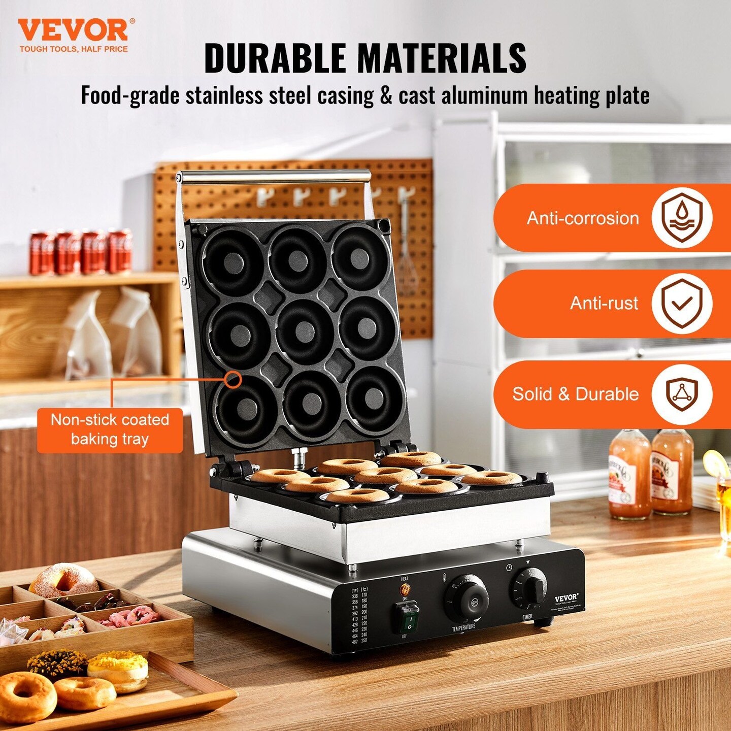 VEVOR-3.5", 1.2"-Silver-Commercial Electric Donut Maker for Delicious Desserts-1 Piece
