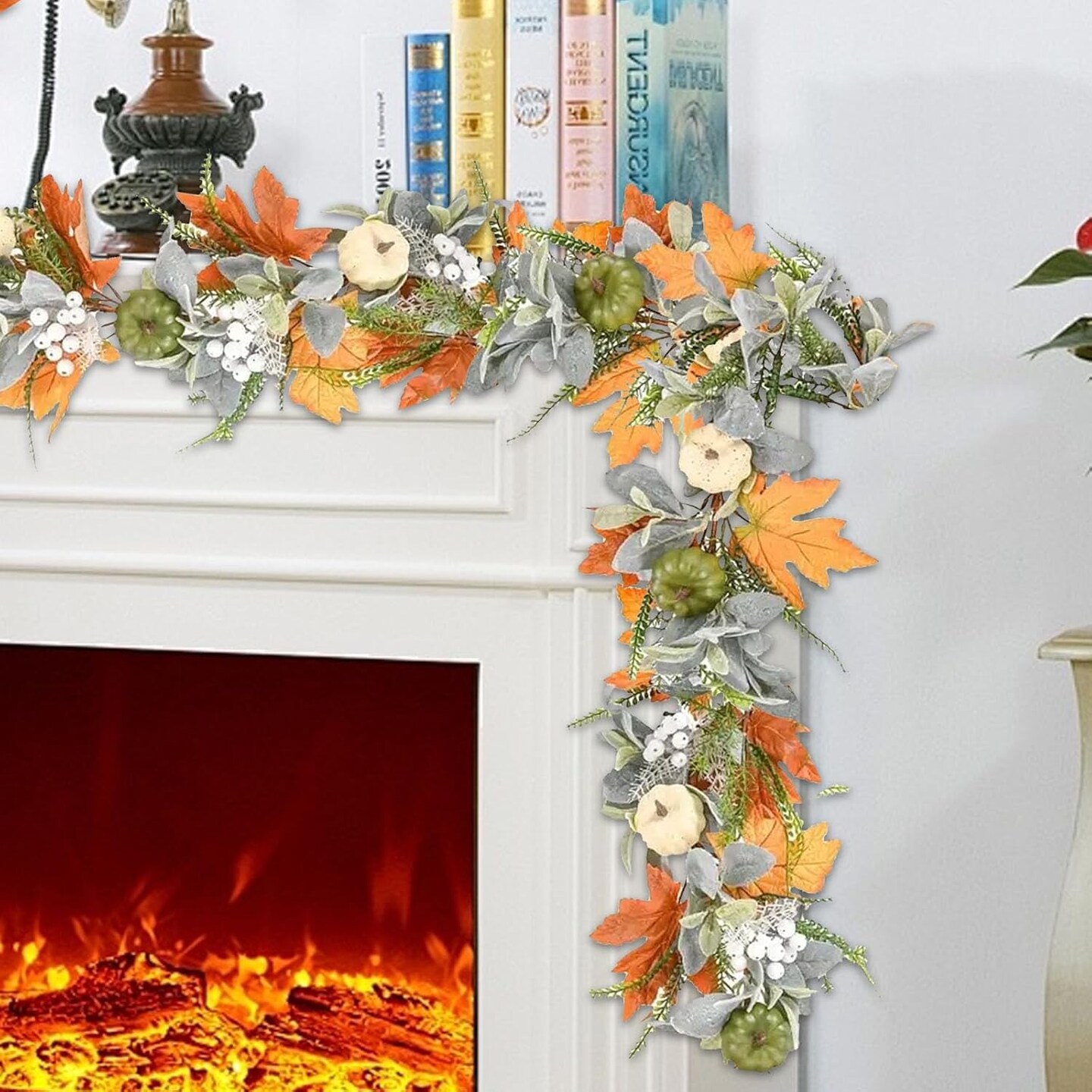 5.9FT Fall Decor Fall Garland with Pumpkin, Plush Rattan and Fern,(Fall Leaves)8.82 x 8.31 x 4.29 inches