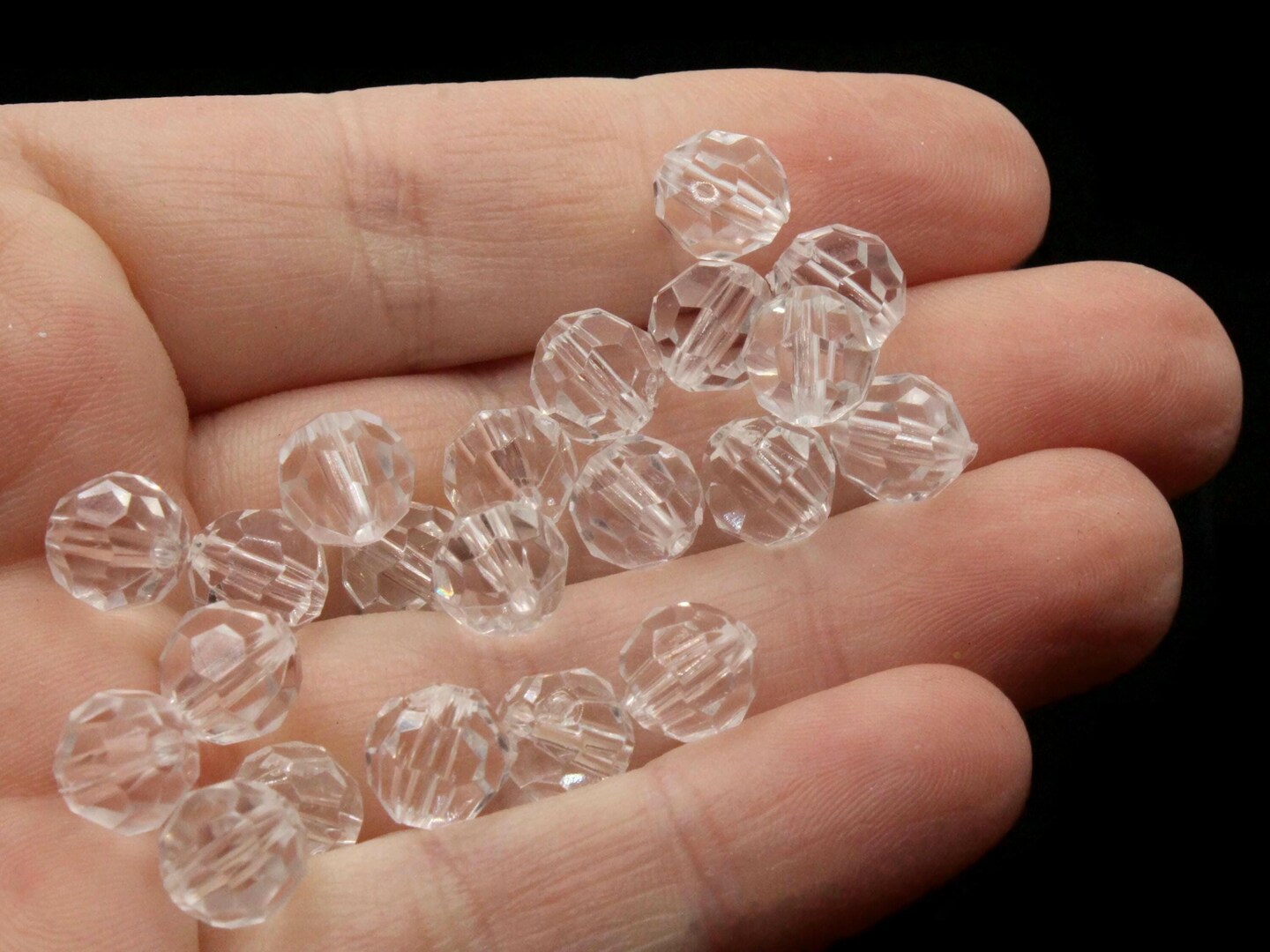 50 8mm Clear Faceted Round Vintage Lucite Beads