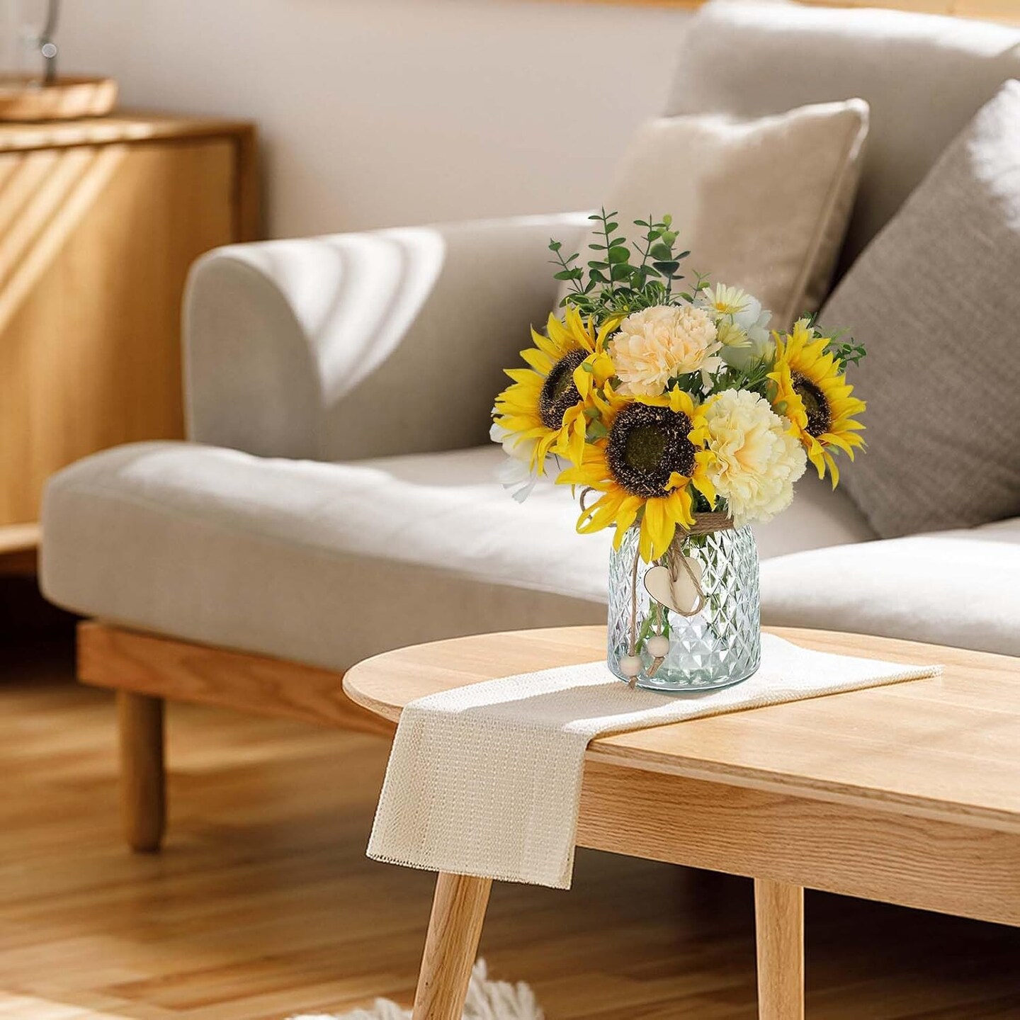 Fake Flowers in Vase,Artificial Sunflower Bouquets in Vase with a Flower Arrangement Holder,Table Centerpieces for Dining Room,Flower Centerpieces for Tables,Faux Flowers in Vase,Coffee Table Decor