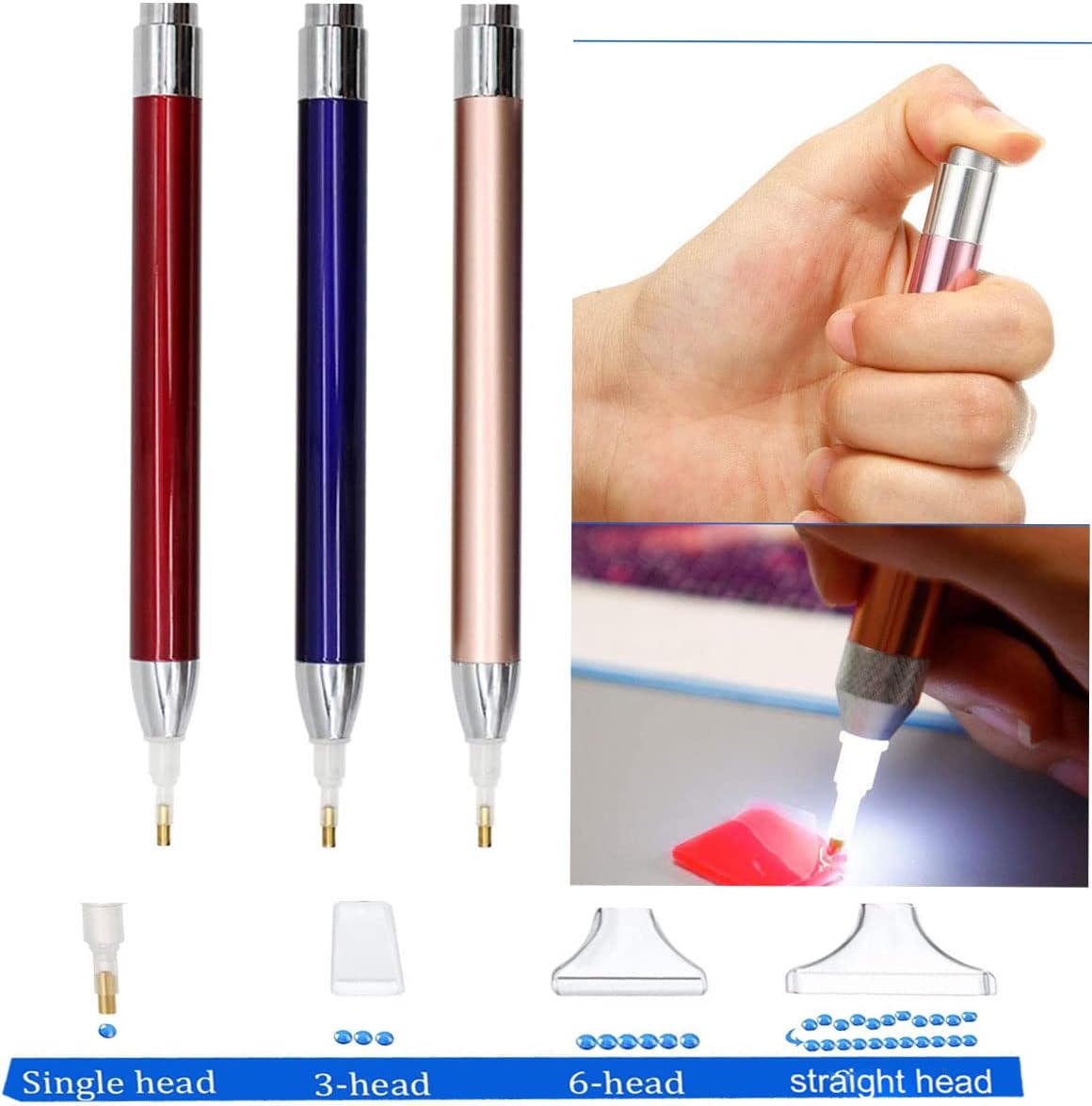 Diamond Art Painting Pen with Light, 3 Tools, 4 Pen Heads, Bag