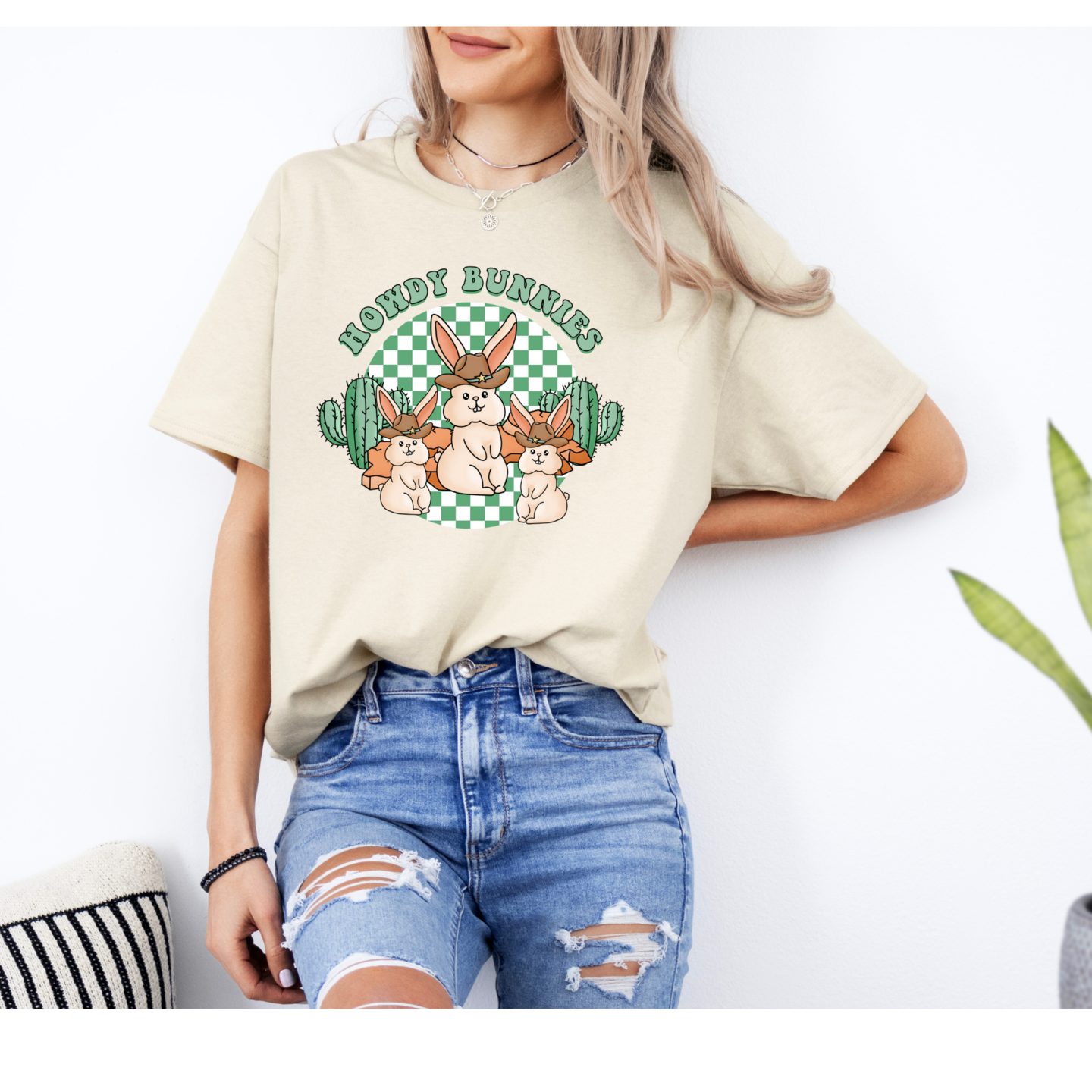 Howdy Bunnies western cactus shirt , 4 colors available white, sand , light  pink , black , sizes from small to 4 XL , cowboy bunnie | MakerPlace by  Michaels