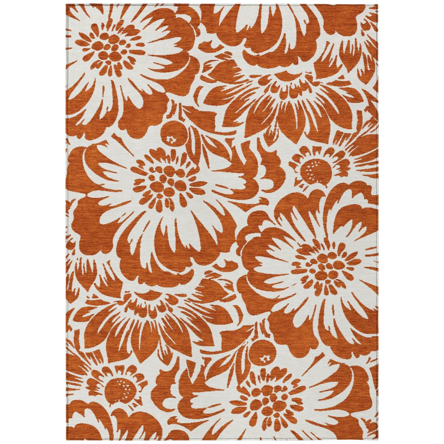 Edge Collections - 8' x 10' - Brown - Area Rug Washable Indoor Use and Outdoor Floral - 1 Piece
