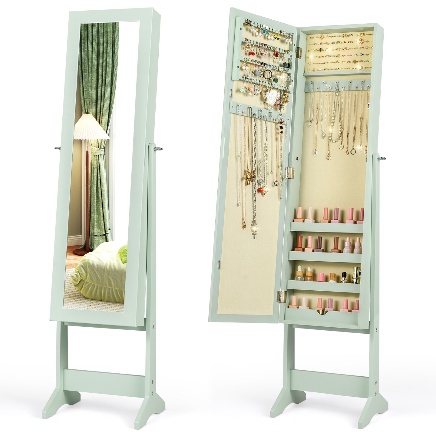 MDF Jewelry Cabinet with Full-Length Tilting Mirror and Storage