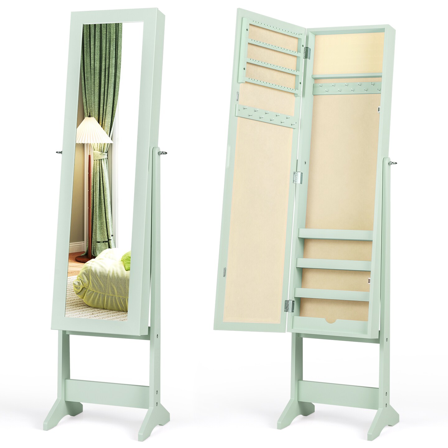 MDF Jewelry Cabinet with Full-Length Tilting Mirror and Storage