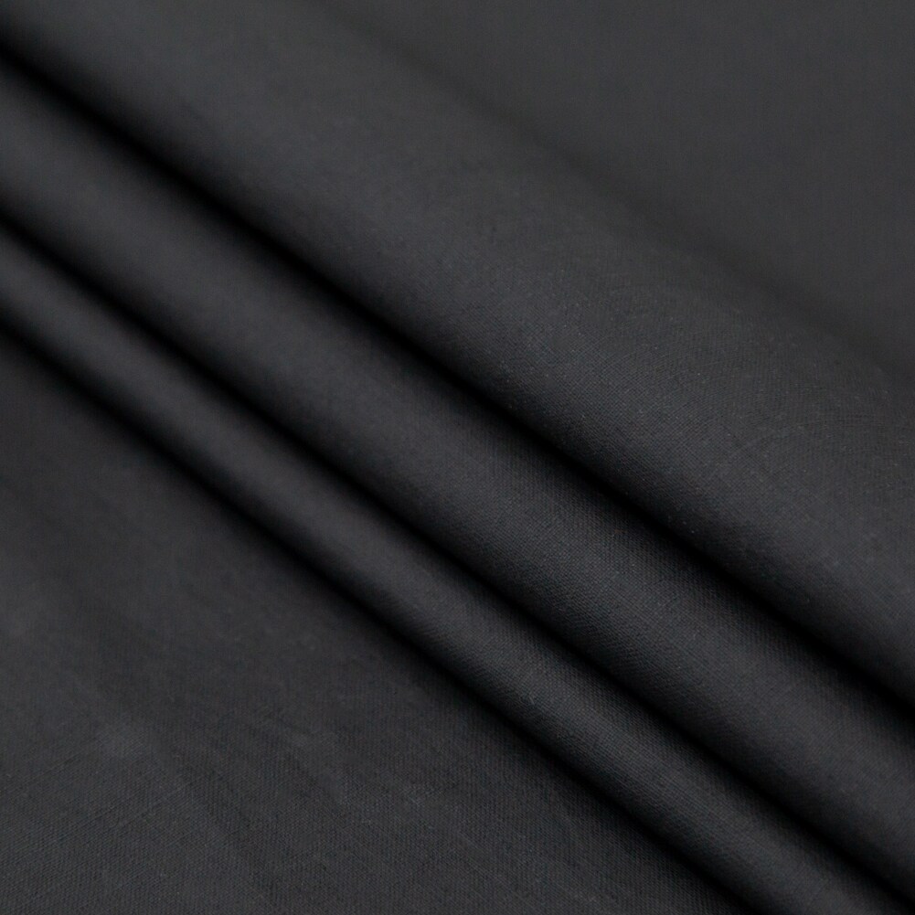 1 Yard Midnight Blue Linen Woven with Pale Black Topcoat Solid Fabric