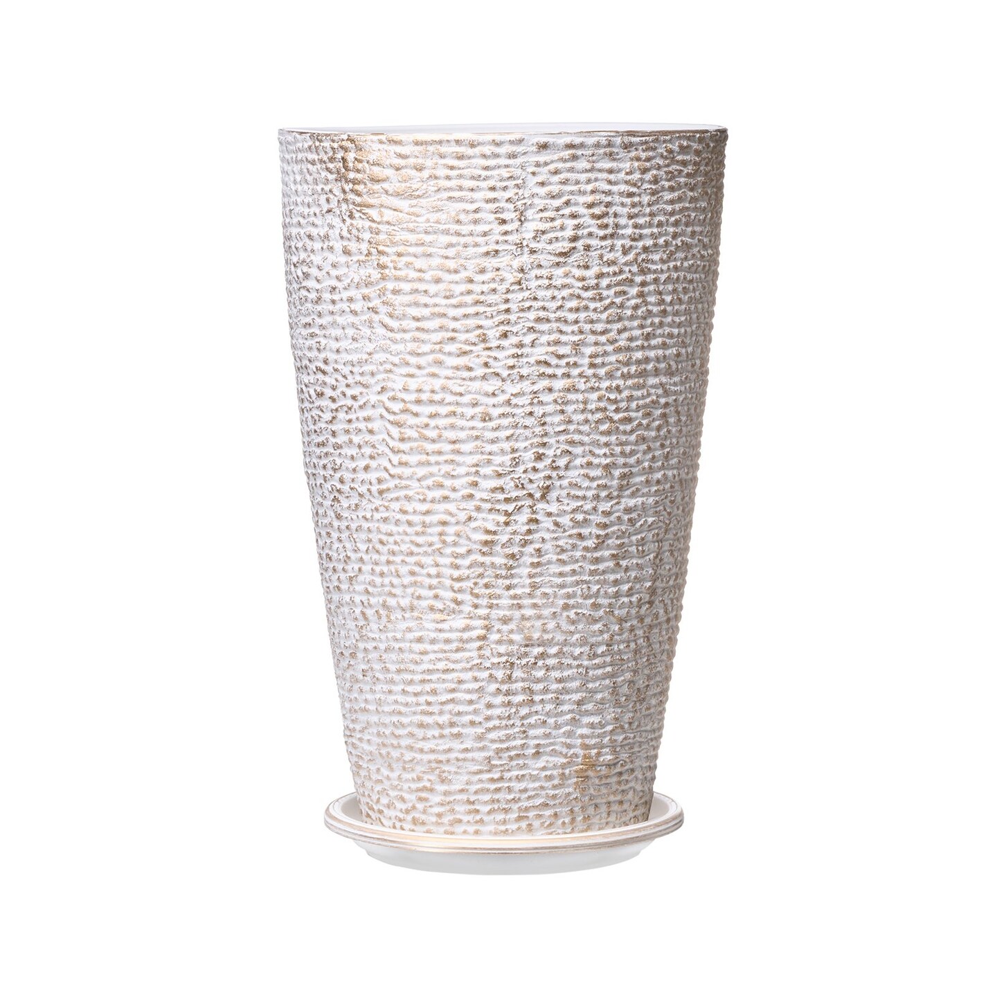 Beige PP Tall Planters Set of 2 with Gold Rim, Drainage Tray and Weather-Resistant Design