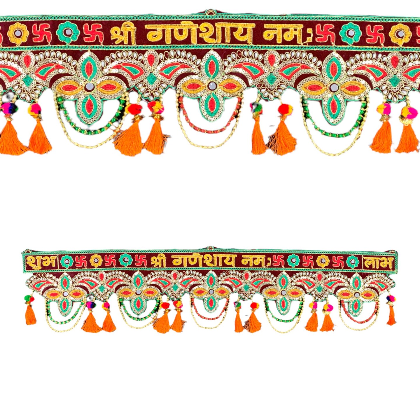 Indian Fabric Door Toran 36 Inch Bhandarwal Hanging Valance Velvet Embroidered Traditional Wall Decorative for Window Home Temple Decor Wedding Diwali Navratri Puja Housewarming Decorations